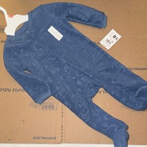 Navy Fleece Footed One-Piece Pajama with Subtle Pattern